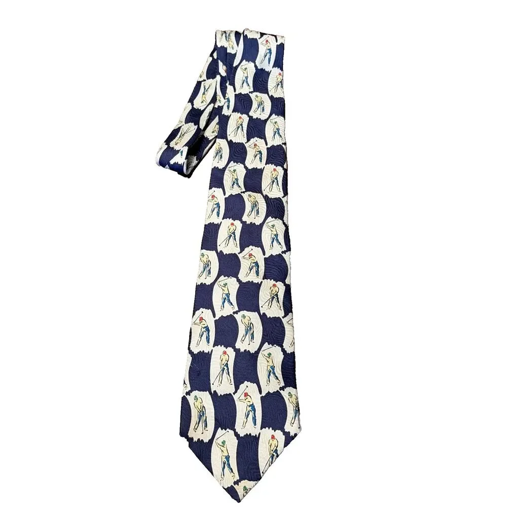 Paul Frederick Blue Golfer Print 100%‎ Silk Mens Necktie 3
